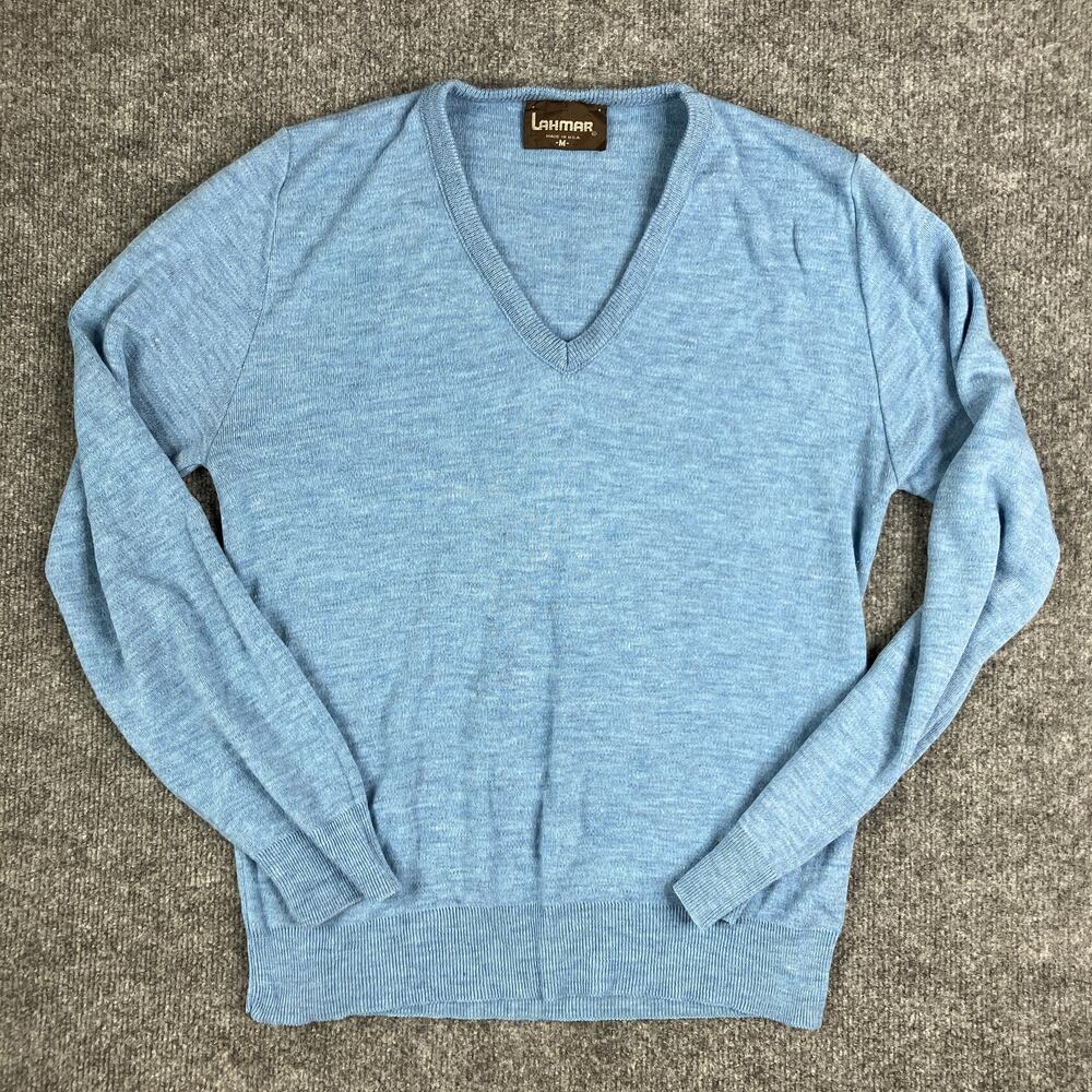 Lahmar Sweater Womens M Blue V-Neck Wool Knit Pullover Vintage USA